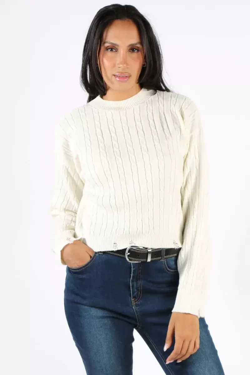 AGGEL Cable Knit Jumper In Ivory