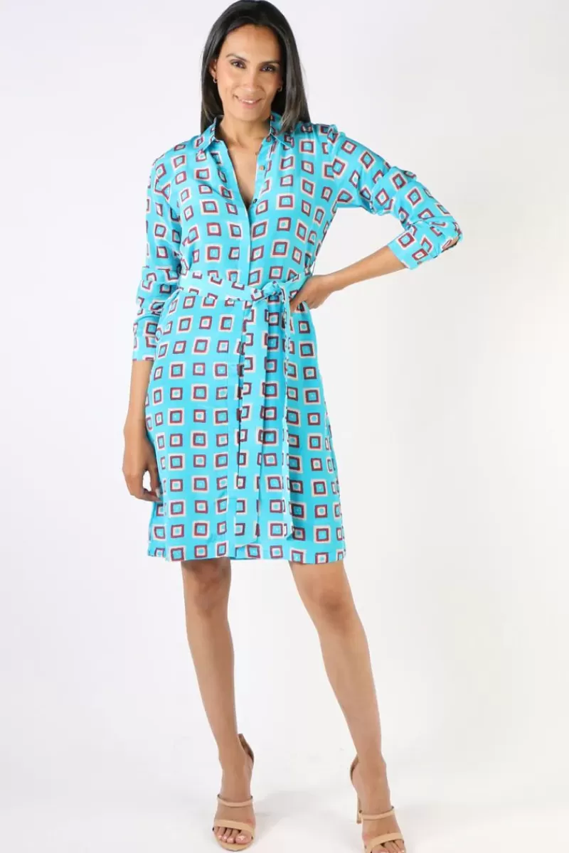 ANUPAMAA Mens Check Shirt Dress In Aqua