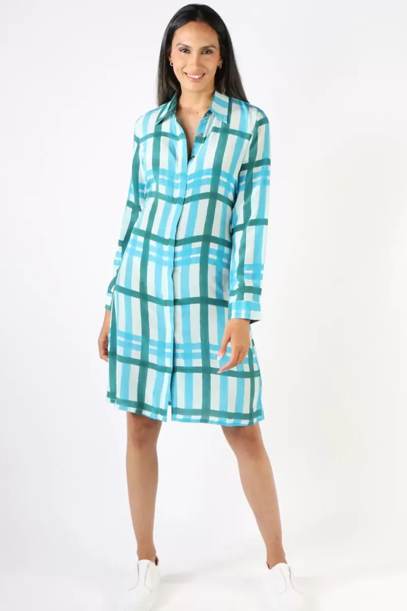 ANUPAMAA Mens Plaid Shirt Dress In Teal