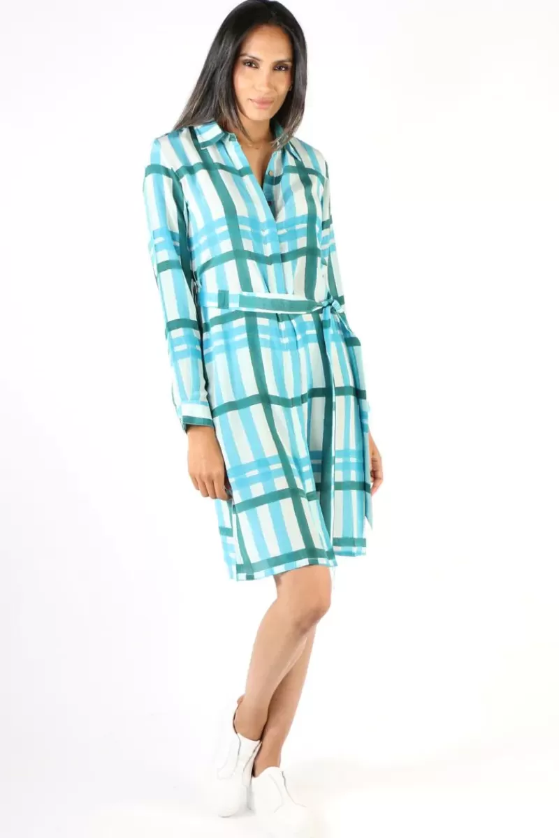 ANUPAMAA Mens Plaid Shirt Dress In Teal