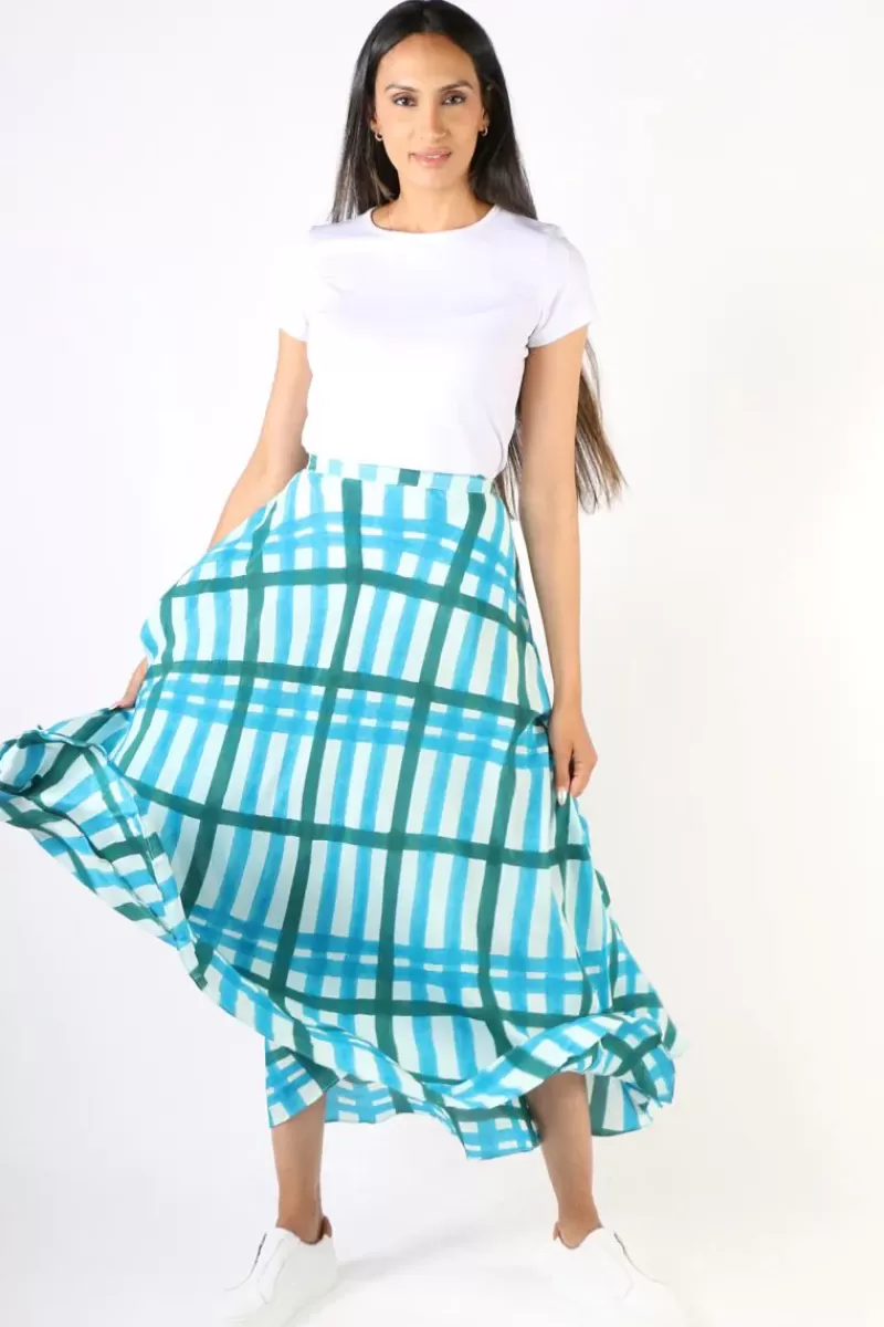 ANUPAMAA Plaid Check Skirt In Teal