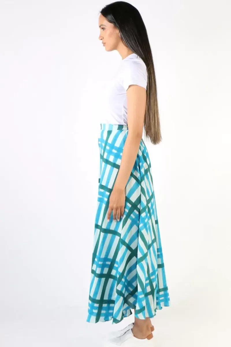 ANUPAMAA Plaid Check Skirt In Teal