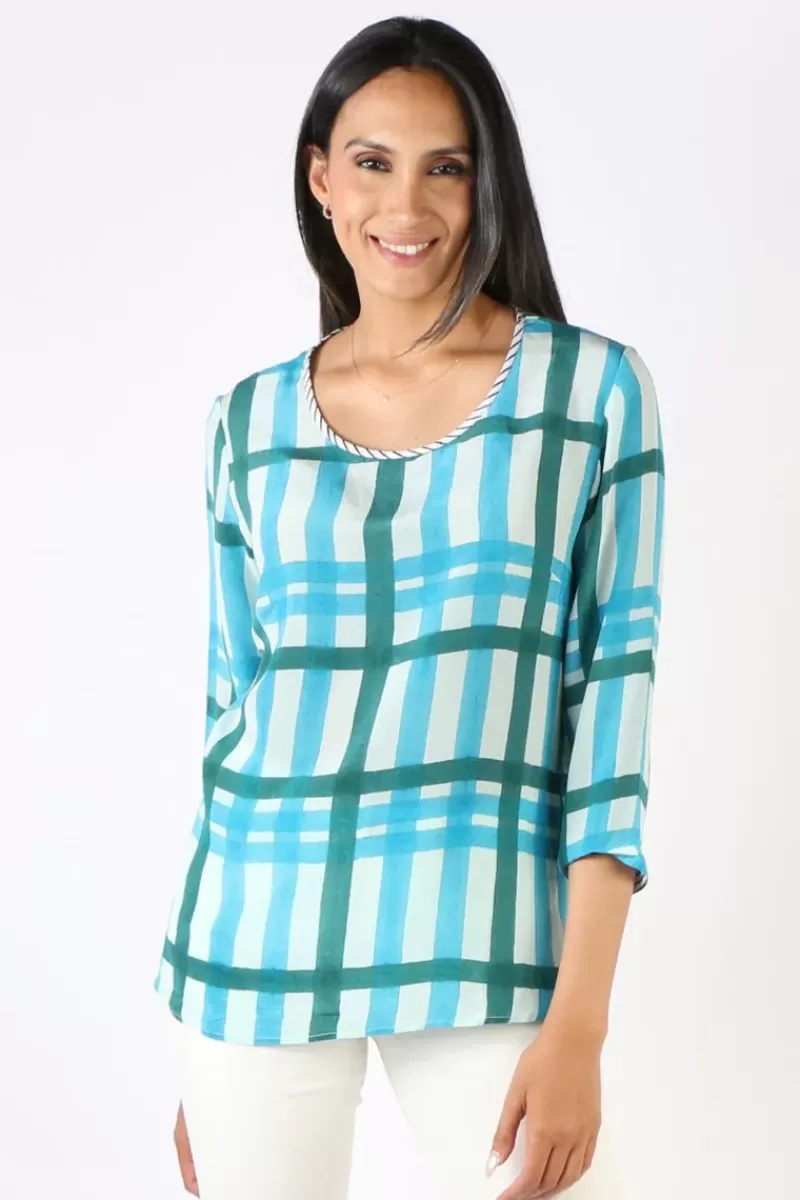 ANUPAMAA Plaid Sarine Top In Teal