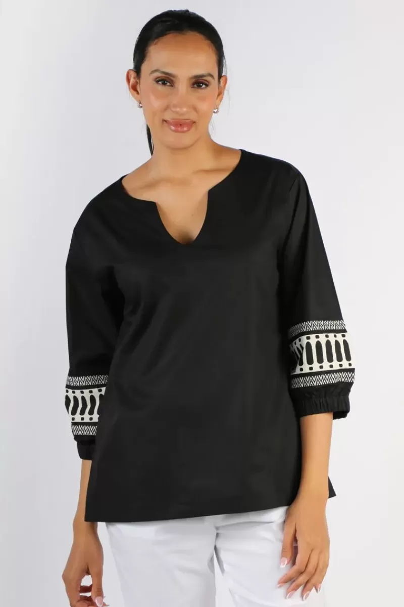 BAGRUU Elena Border Print Top In Black