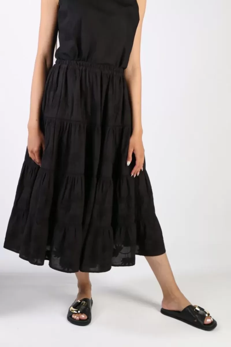 BAGRUU Embroidered Cotton Skirt In Black