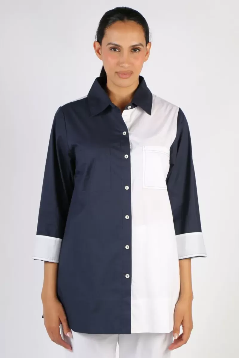 BAGRUU Harvey CB Split Shirt In Navy And White