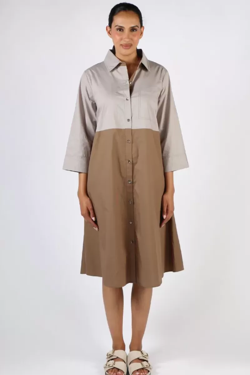 BAGRUU Harvey Colour Block Dress In Stone And Olive