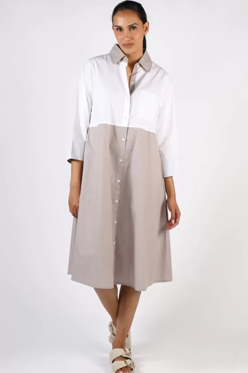 BAGRUU Harvey Colour Block Dress In White And Stone