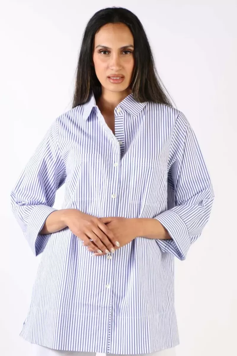 BAGRUU Harvey Shirt In Classic Stripe In Blue