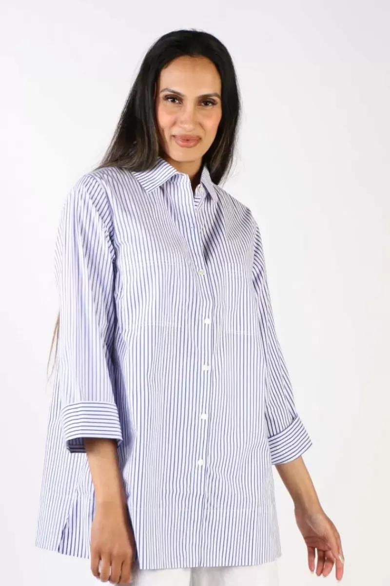 BAGRUU Harvey Shirt In Classic Stripe In Blue