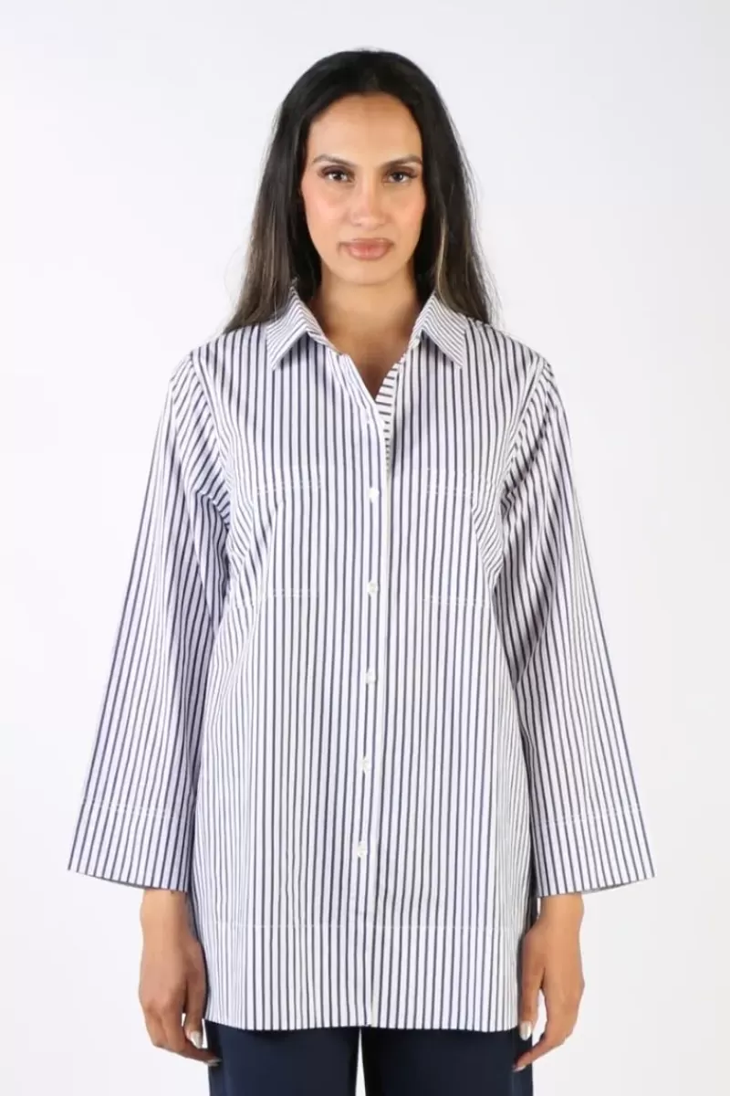 BAGRUU Harvey Single Stripe Shirt In Navy