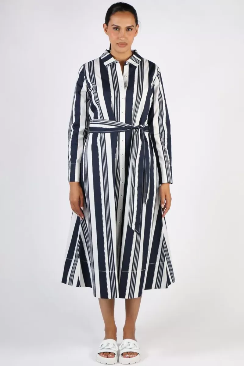 BAGRUU Mala Ribbon Stripe Dress In Navy