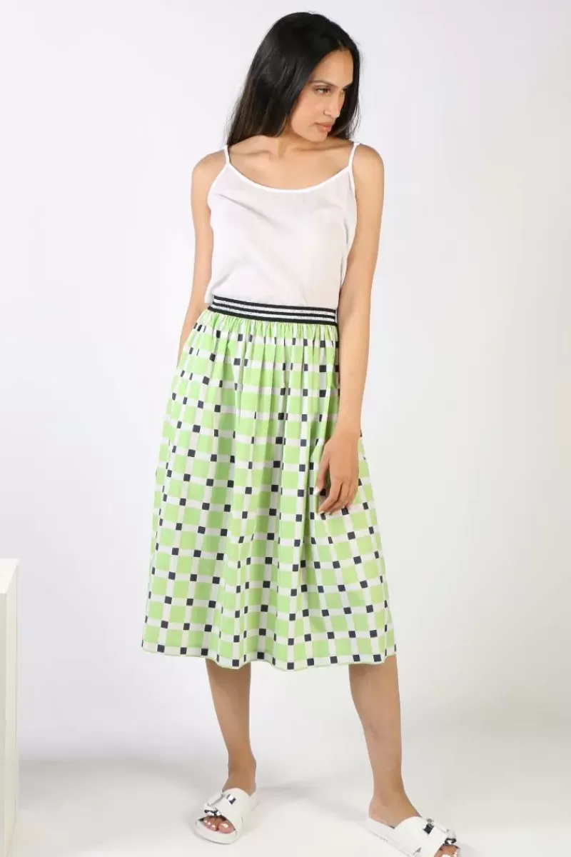 BAGRUU Saki Check Skirt In Lime