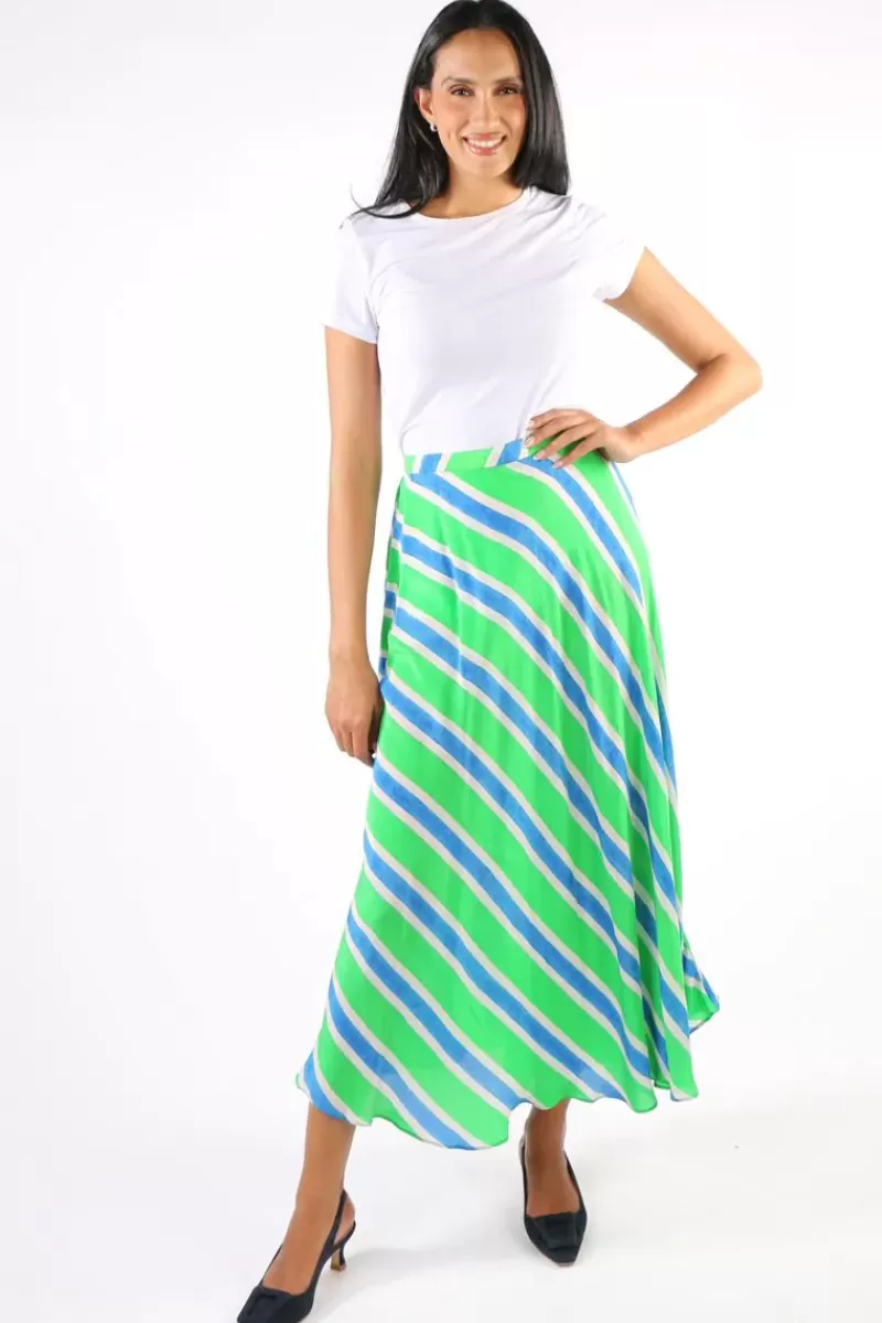 ANUPAMAA Bias Stripe Skirt In Green By