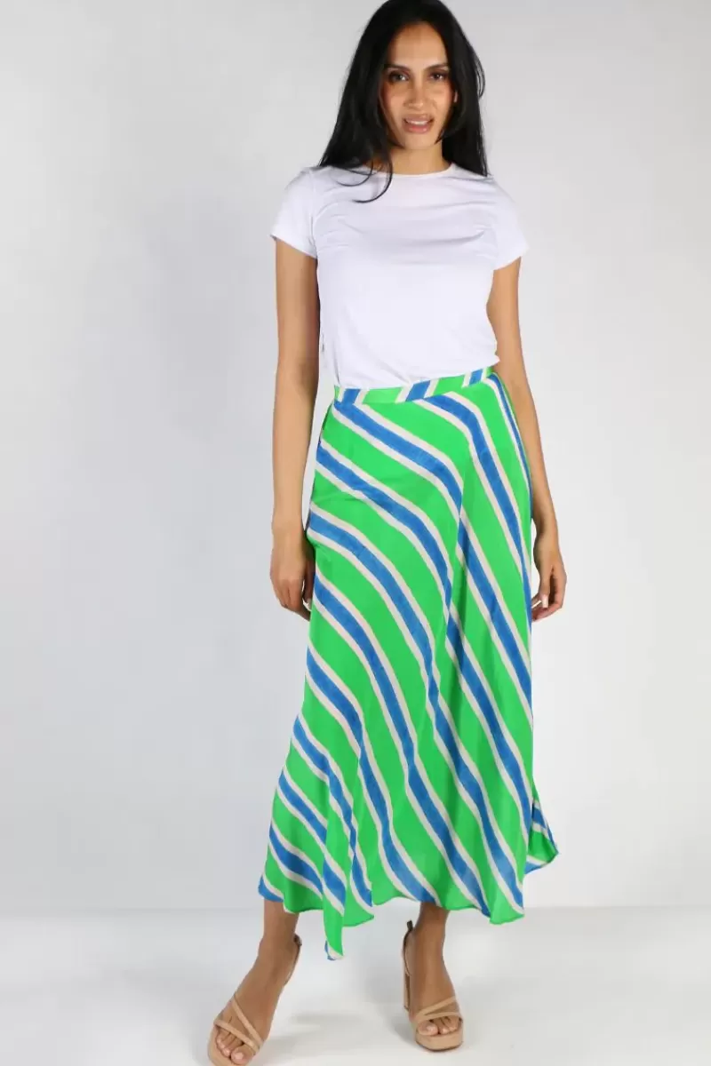 ANUPAMAA Bias Stripe Skirt In Green By