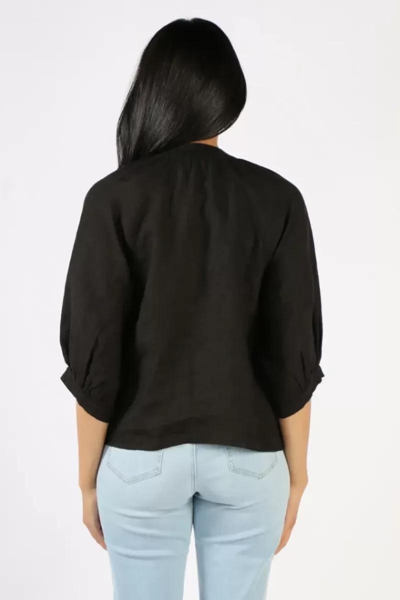 BLUEBERRY Bishop Sleeve Top In Black