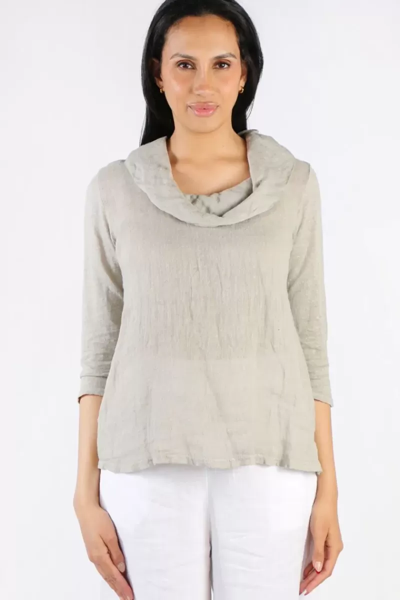 BLUEBERRY Cowl Neck Top In Beige