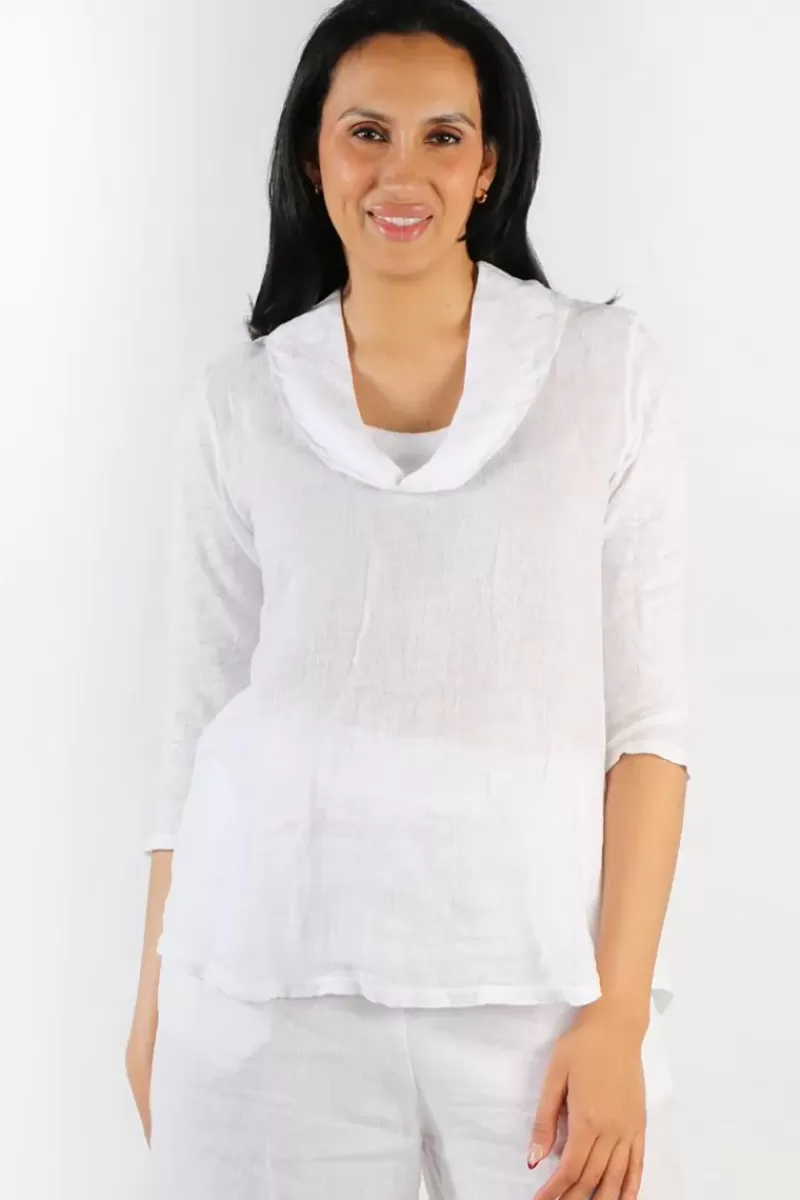 BLUEBERRY Cowl Neck Top In White