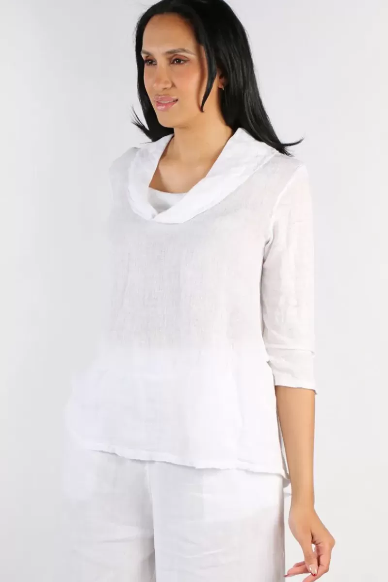 BLUEBERRY Cowl Neck Top In White