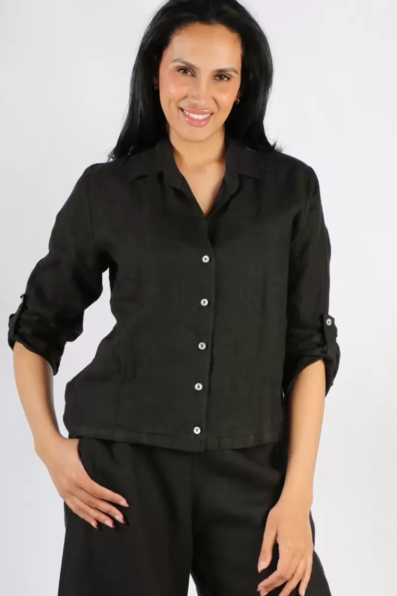 BLUEBERRY Cropped Classic Shirt In Black