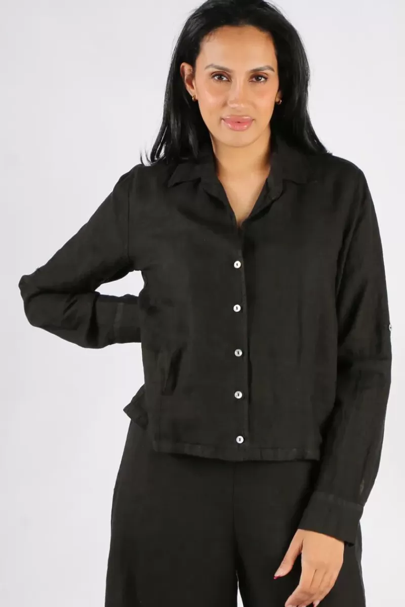 BLUEBERRY Cropped Classic Shirt In Black