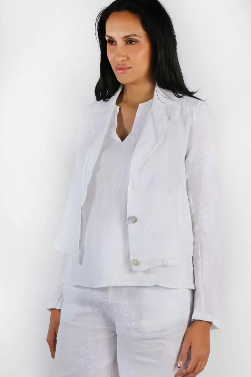 BLUEBERRY Embroidered Cropped Lapel Jacket In White