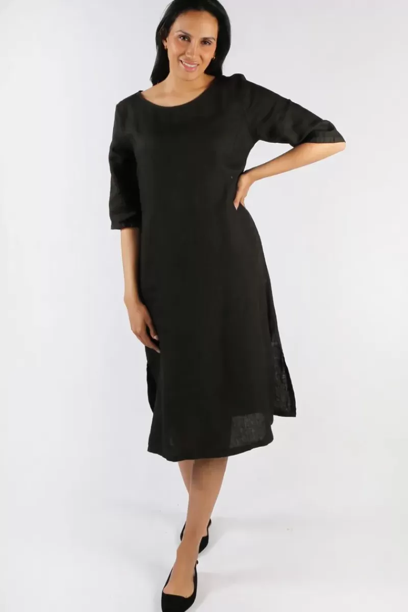 BLUEBERRY Linen Shift Dress In Black