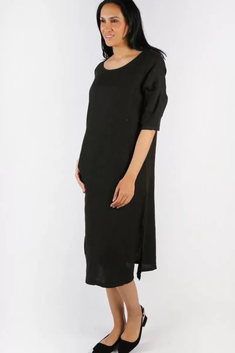 BLUEBERRY Linen Shift Dress In Black