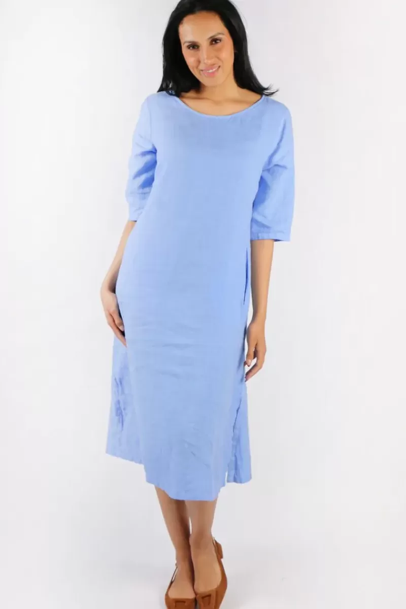 BLUEBERRY Linen Shift Dress In Cornflower