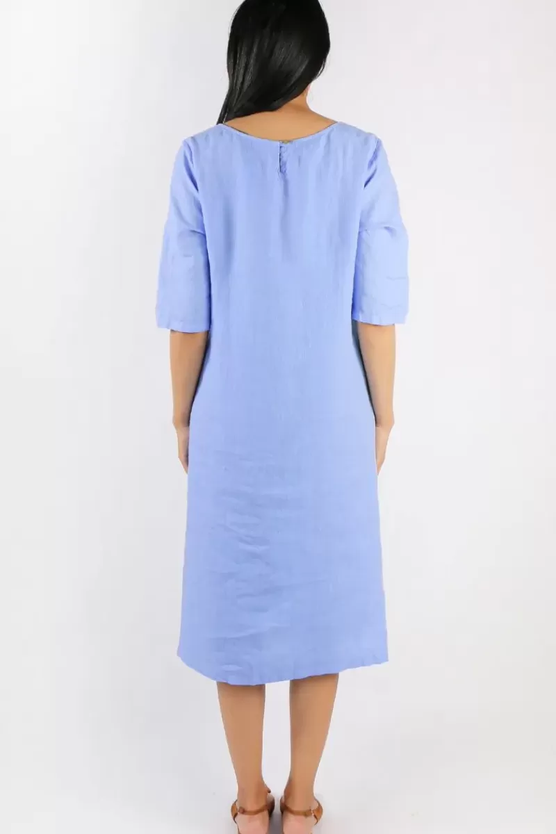 BLUEBERRY Linen Shift Dress In Cornflower