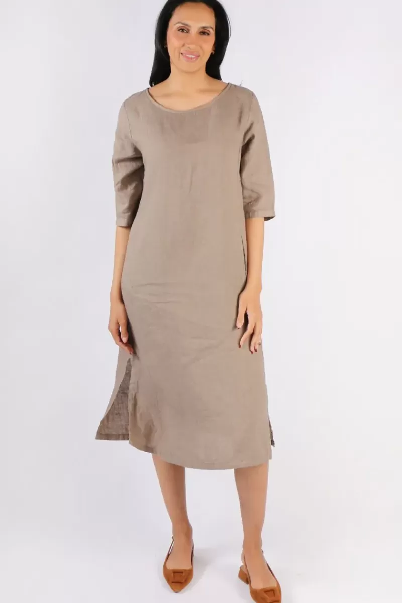 BLUEBERRY Linen Shift Dress In Fango