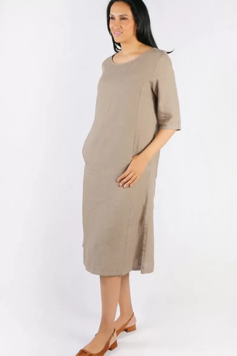 BLUEBERRY Linen Shift Dress In Fango