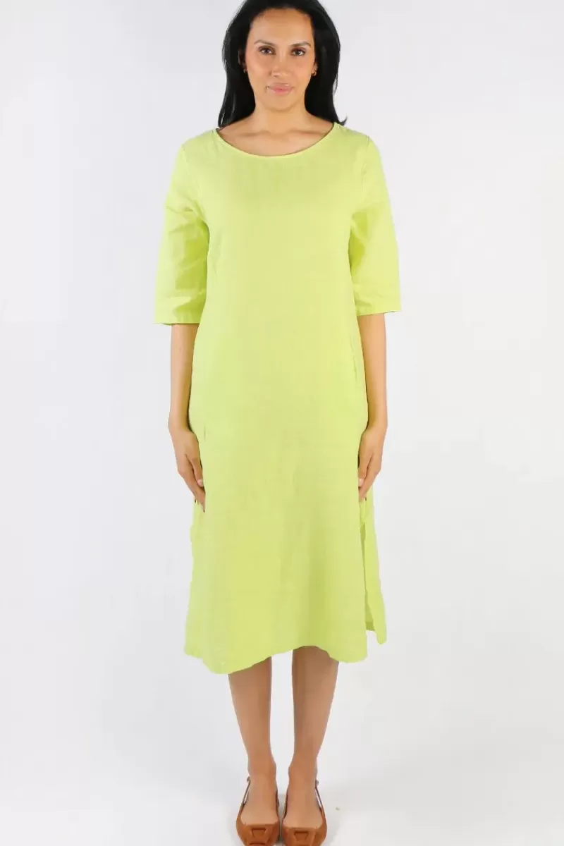 BLUEBERRY Linen Shift Dress In Lime