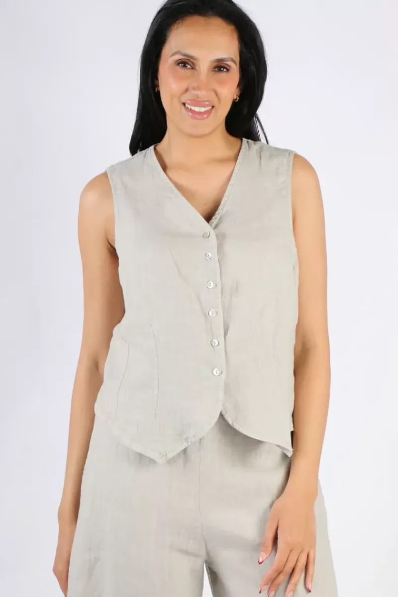 BLUEBERRY Linen Vest In Beige