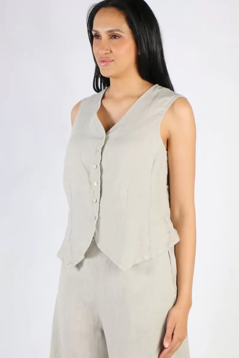 BLUEBERRY Linen Vest In Beige