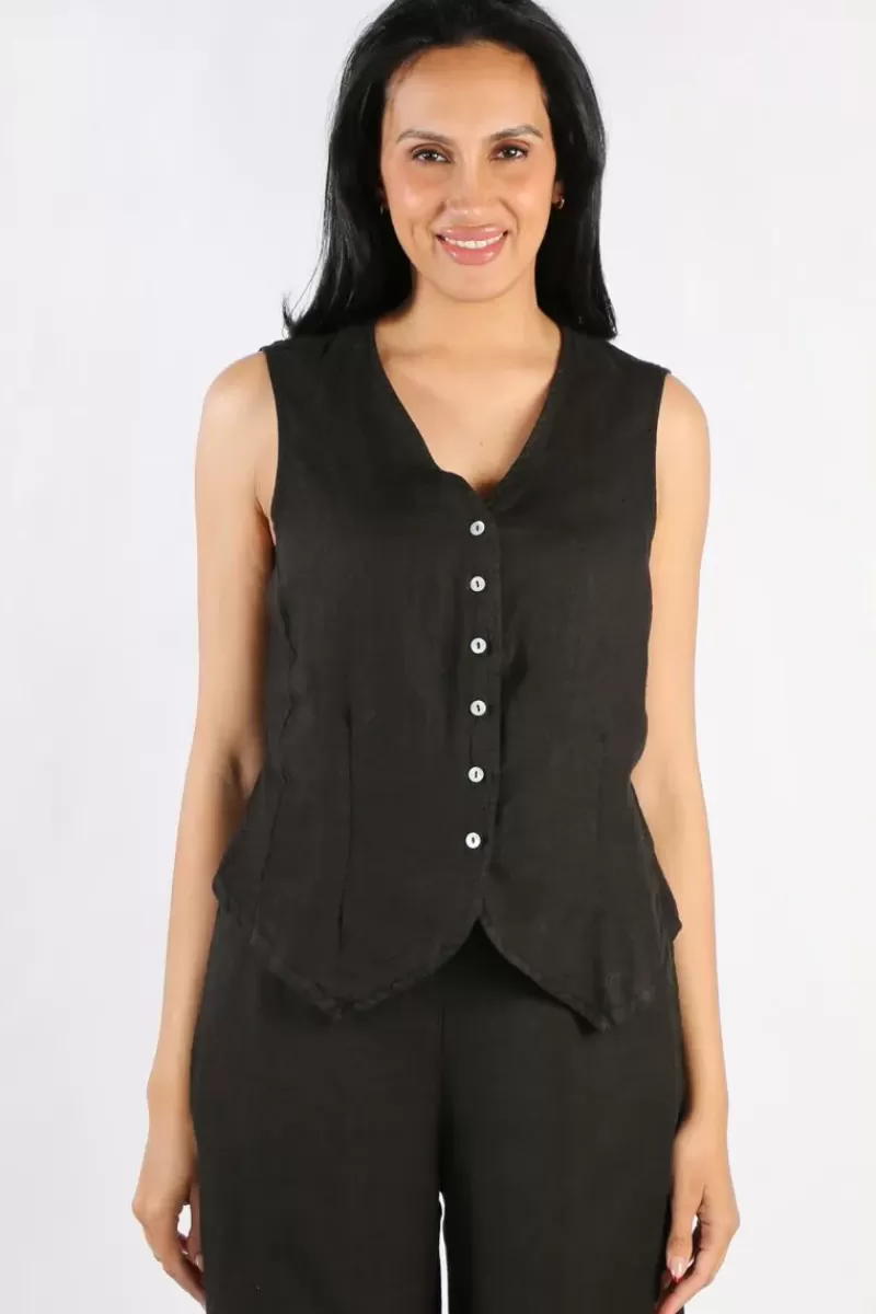 BLUEBERRY Linen Vest In Black