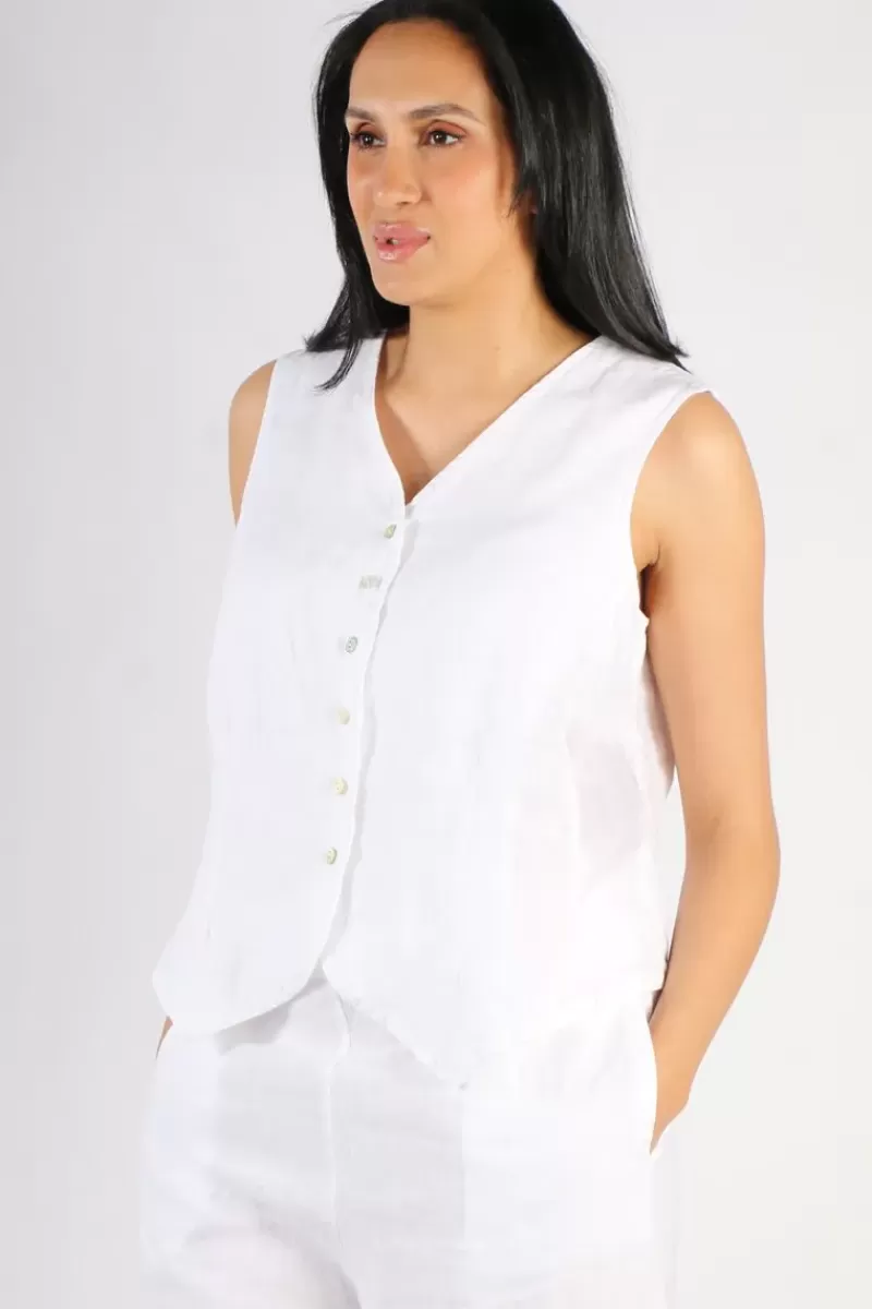 BLUEBERRY Linen Vest In White