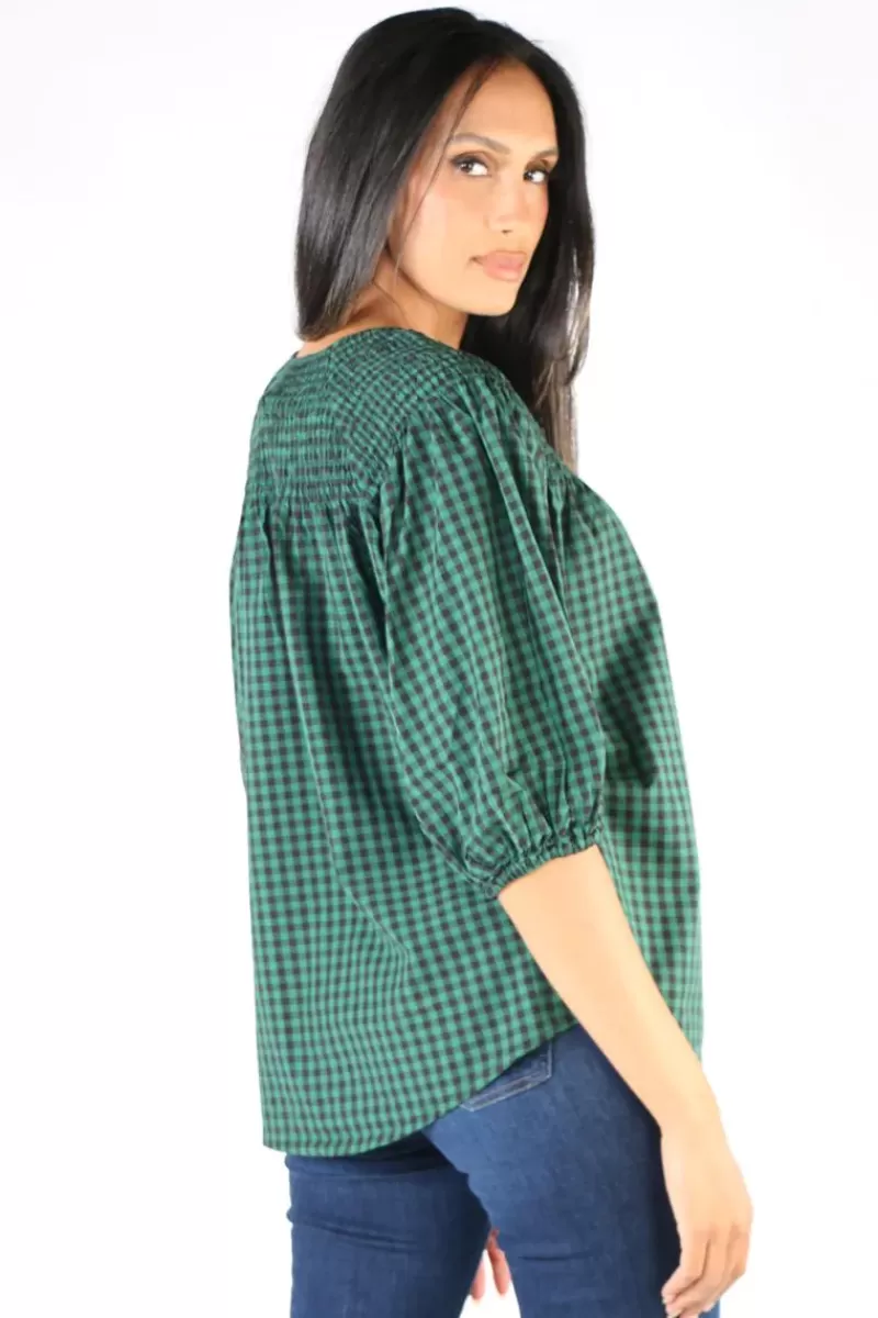 JUMP Check Shirred Top In Green By