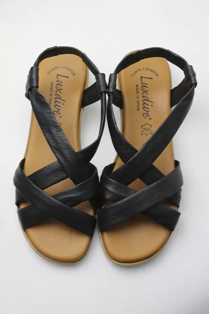 LUXEDIVE Criss Cross Sandal By Luxedixe In Black