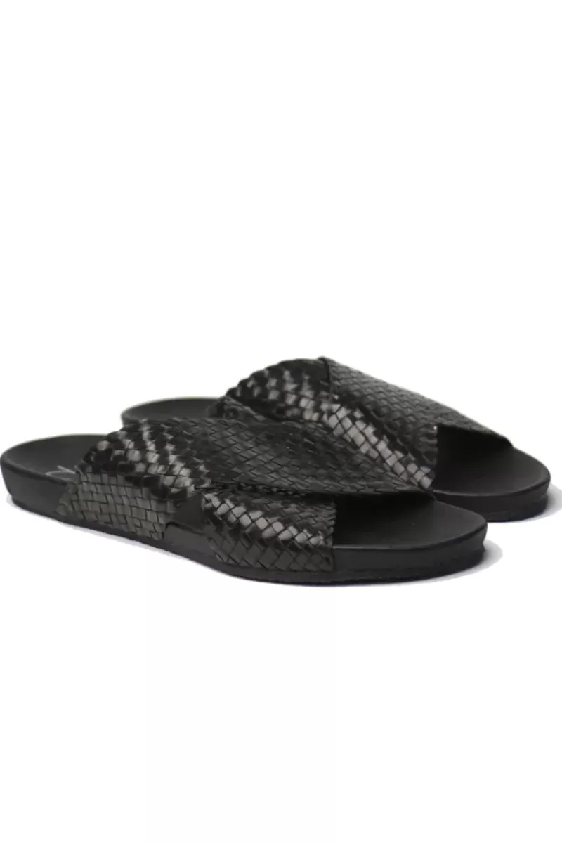 DP FOOTWEAR Crossover Woven Slide By Donna Piu In Black