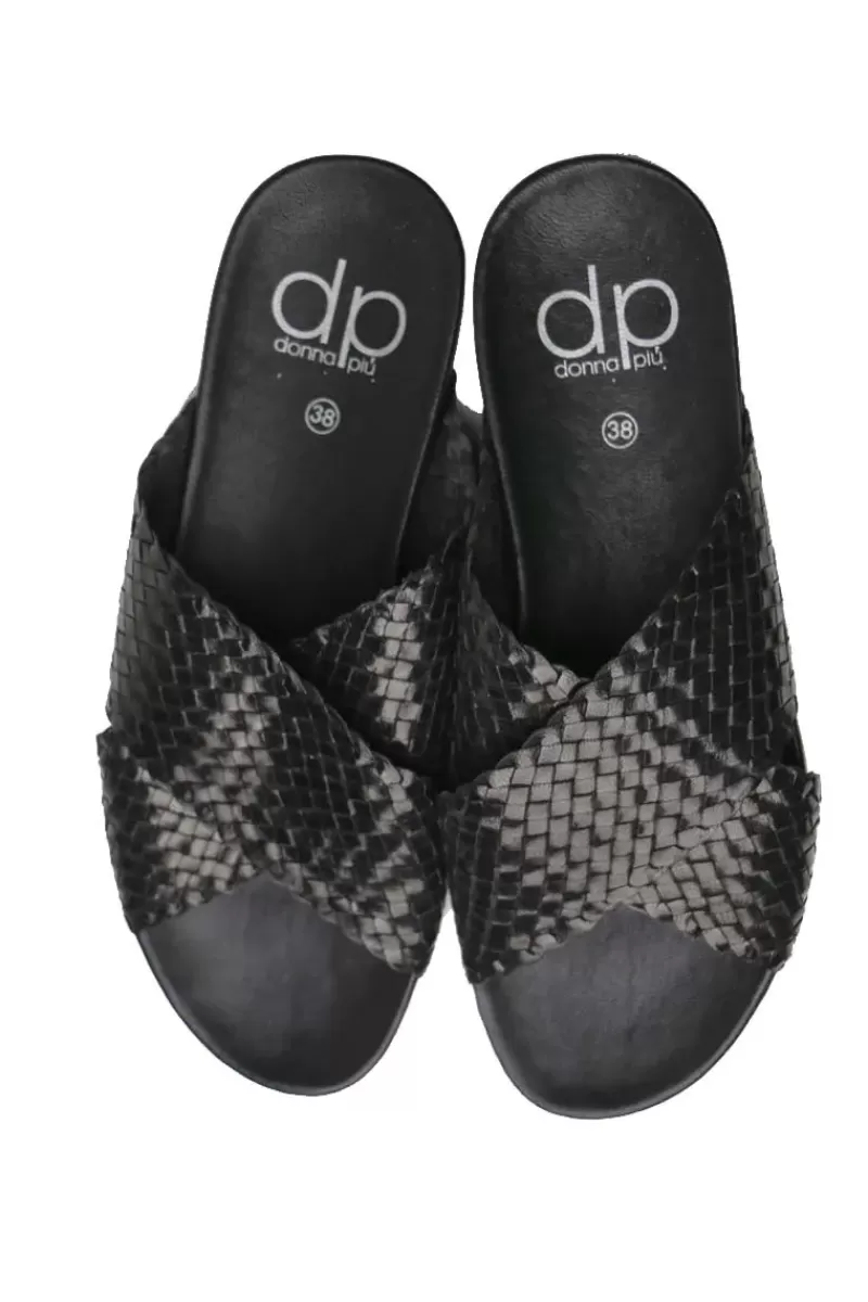 DP FOOTWEAR Crossover Woven Slide By Donna Piu In Black