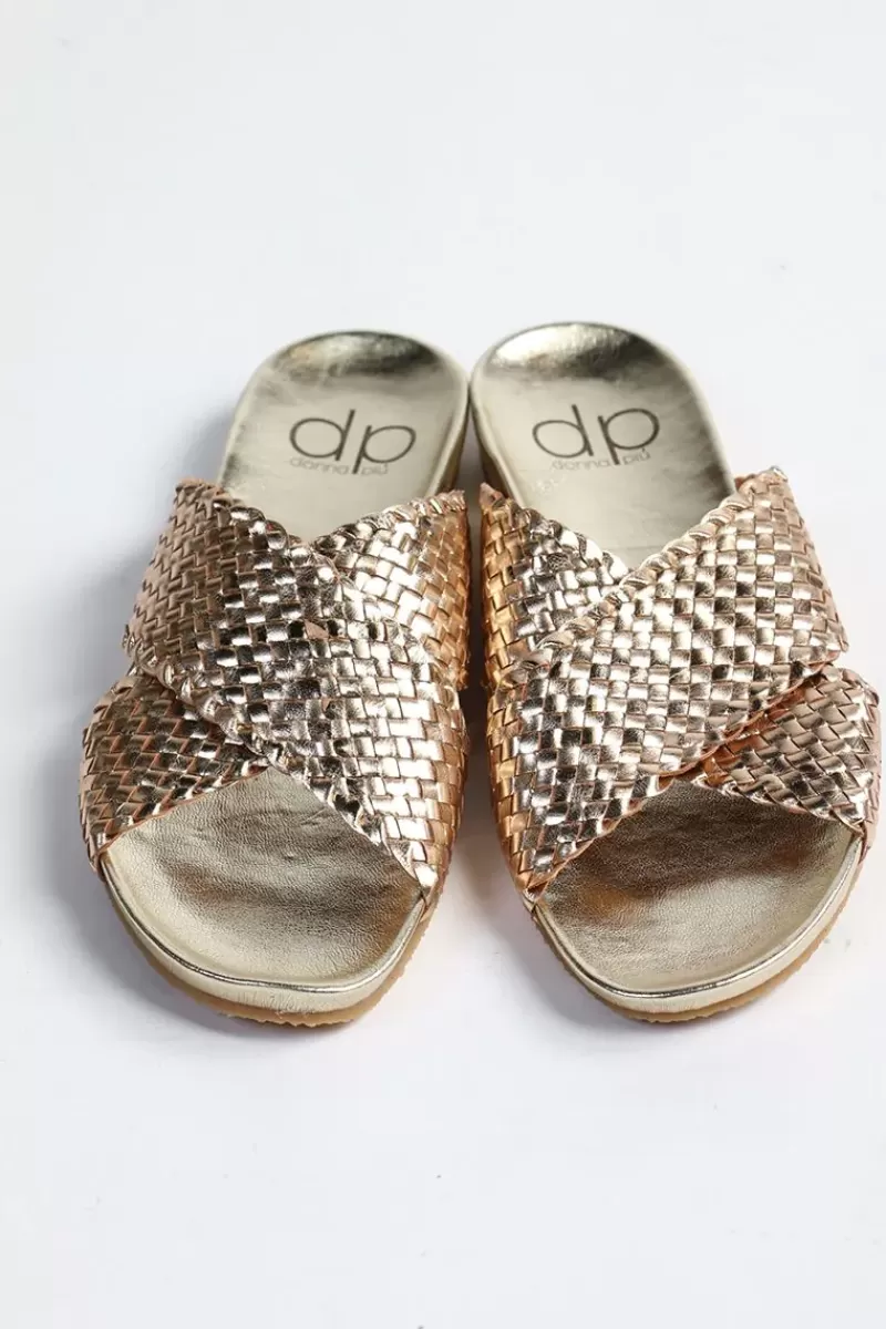 DP FOOTWEAR Crossover Woven Slide By Donna Piu In Gold