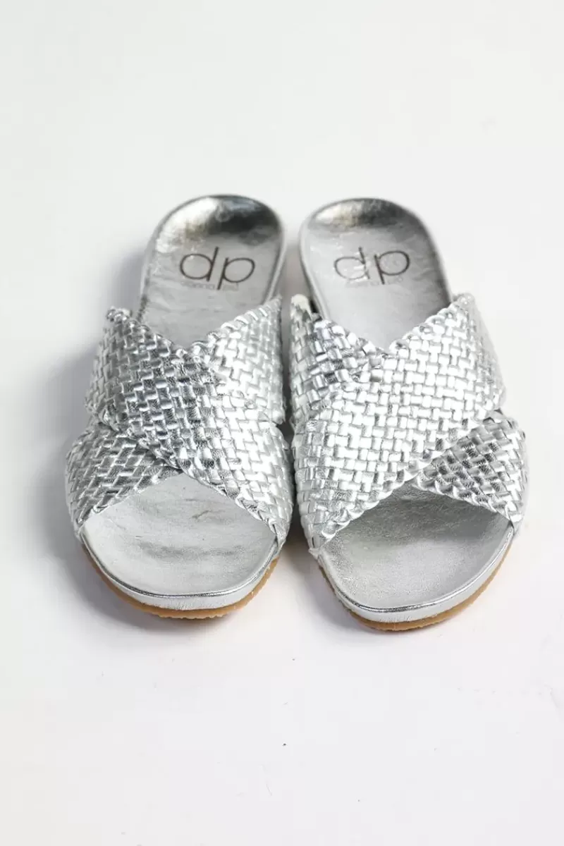 DP FOOTWEAR Crossover Woven Slide By Donna Piu In Silver