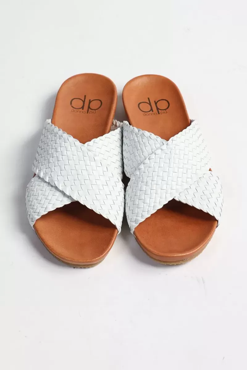 DP FOOTWEAR Crossover Woven Slide By Donna Piu In White