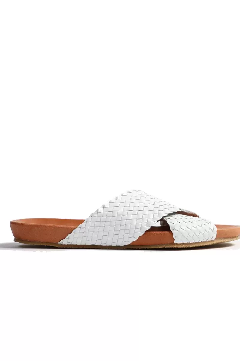 DP FOOTWEAR Crossover Woven Slide By Donna Piu In White