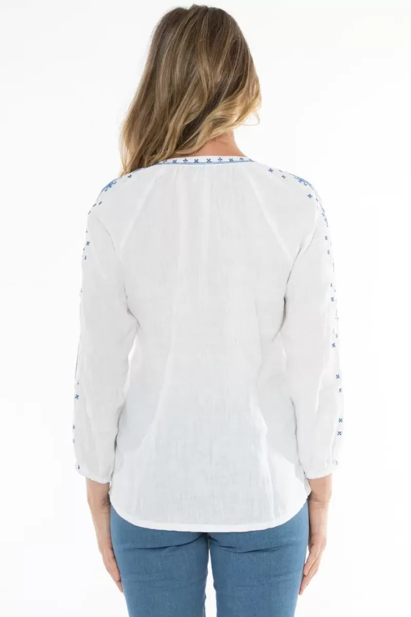 JUMP Embroidered Linen Blouse In White By