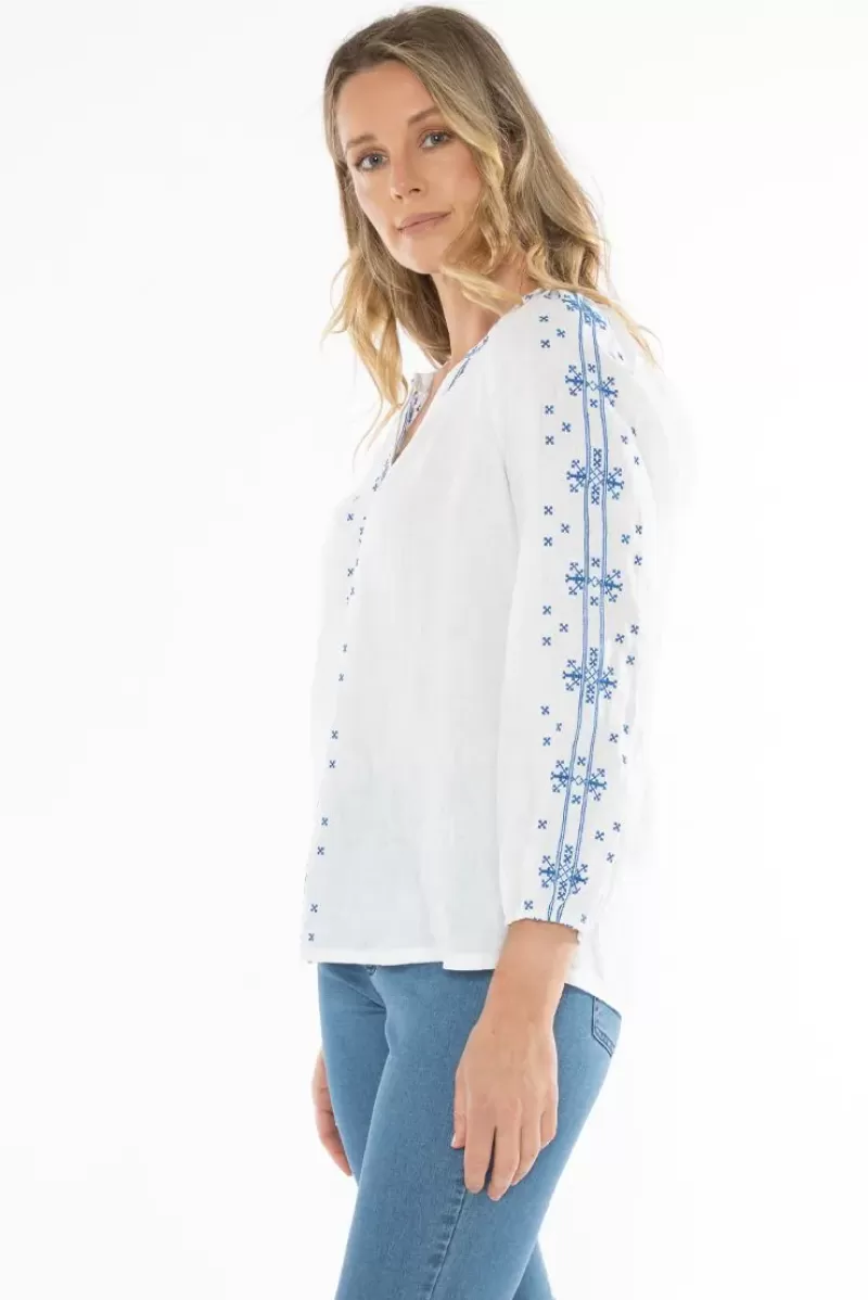 JUMP Embroidered Linen Blouse In White By