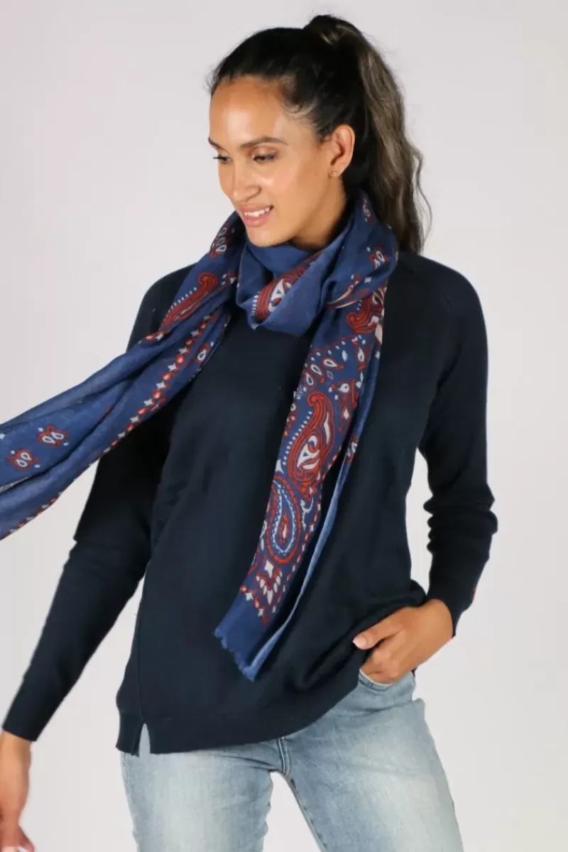 ERFURT Paisley Scarf In Navy