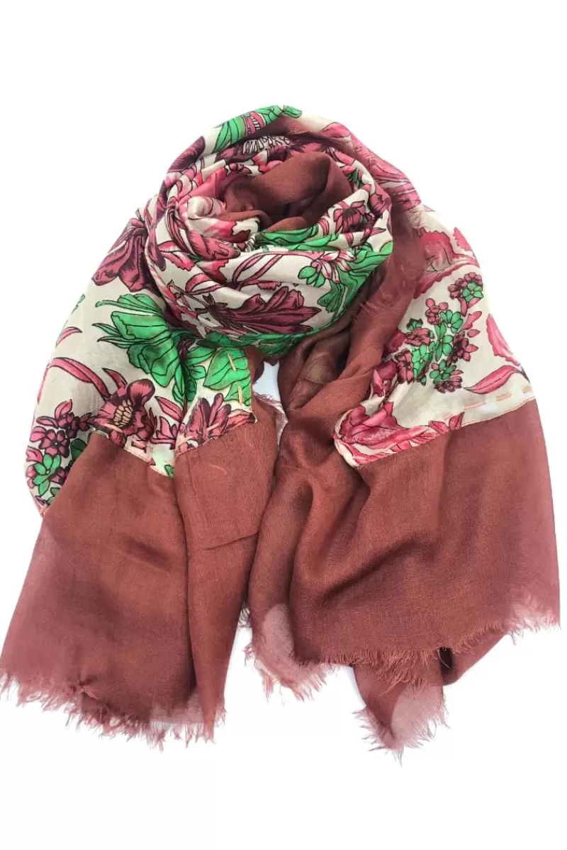 ERFURT Patchwork Flower Silk Scarf In Bordeaux