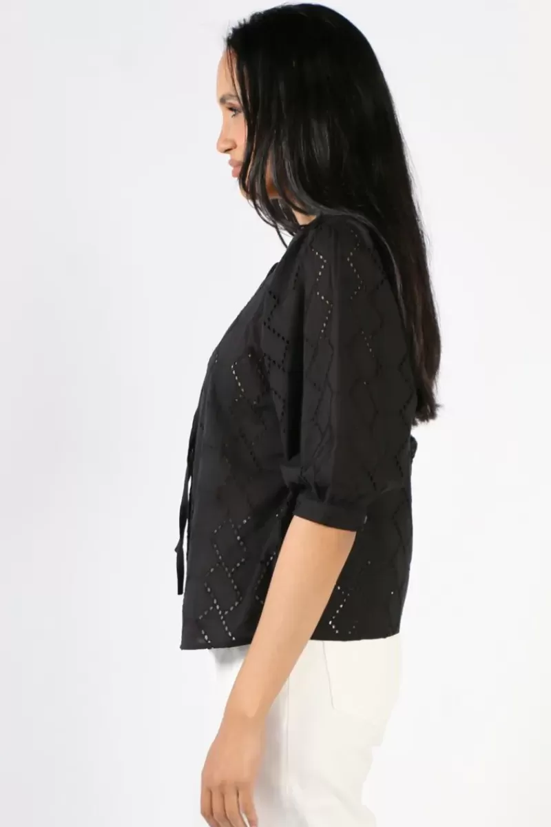 FOIL Peek A Boo Blouse In Black